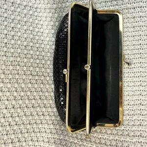 Black Sequin Frame Clutch with Gold Trim
